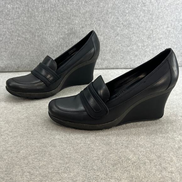 Kenneth Cole Bird Cede Leather Wedge Heel Loafer-Preppy-Y2K - Black- Women 9 - Picture 6 of 12